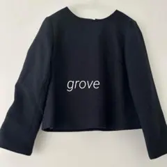 【grove】 美品 グローブ スーツ ツイードブラウス オフィス ネイビー S
