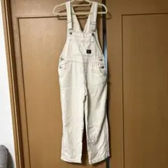 アイボリーの白色柔らかジーンズ素材　オーバーオール　サロペット　M