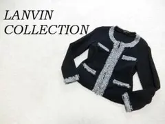 美品　ランバンコレクション　リネン混　ノーカラー　ジャケット　ブラック　３８のサムネイル