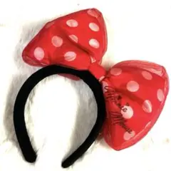 ミニーマウス 赤色水玉ビッグリボンカチューシャ