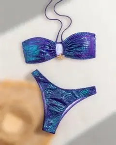 3028+3029 ブラジリアンビキニ　サテンパープル　XS　クリーニング済