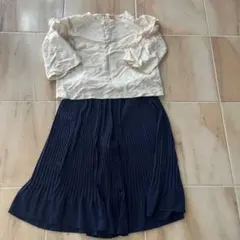 アイボリー フリル付きトップス ネイビー フリルパンツセット130