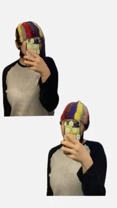 【ハンドメイド】カラフルストライプビーニー