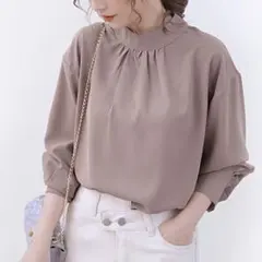 スモーキーピンク ギャザーバルーン袖ブラウス