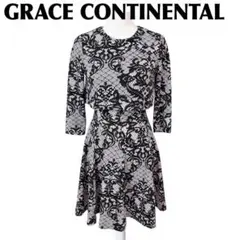 【美品】GRACE CONTINENTAL 長袖ワンピース 34 刺繍チェック