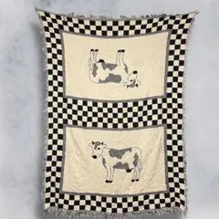 BOZB アニマル ラグ 古着 牛 チェック 白黒 動物 ブランケット 絨毯