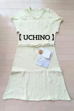 【 UCHINO 】ウチノ クレープガーゼ 半袖ワンピース イエローのサムネイル