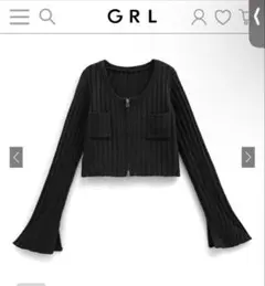 GRL リブ編み ブラック カーディガン