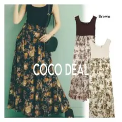 Coco Deal ノースリニット×フラワープリントワンピース ブラック