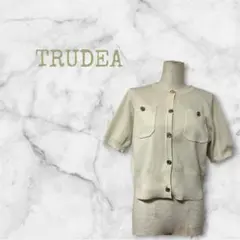 TRUDEA トルディア 金ボタン 半袖ニットカーディガン アイボリー Lのサムネイル