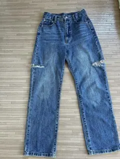 ページボイ　PAGEBOY ブルーデニム　ハイウェスト　ダメージ加工　美品