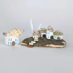 〇 ハンドメイド ミニチュア 貝殻 ハウス 流木 インテリア 置物 セット 〇