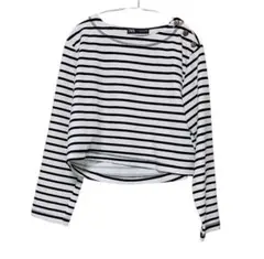 ZARA ストライプ柄クロップト丈トップス ボーダー 長袖 白黒