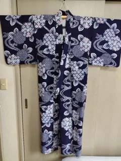 浴衣 紺地 有松鳴海絞り花柄 裄長 - メルカリ