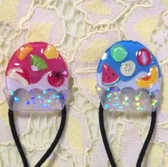 ベビーキッズヘアゴム　フルーツかき氷　夏　プラバン　ハンドメイド