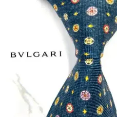 ◆良品◆BVLGARI ブルガリ ネクタイ 青色 花柄　幾何学模様 オシャレ