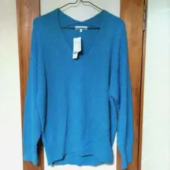 グローバルワーク Vネック コットン ニット 新品 ブルー Lサイズ