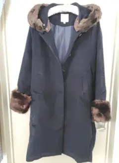 ネイビー ファー付きロングコート Aライン　6way