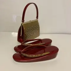 卒業式 成人式 草履 &バッグセット◆Lサイズ ◆エナメル 赤×ゴールド