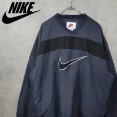 【90s 古着】ナイキ 刺繍 ナイロンジャケット ネイビー×ブラック XXL