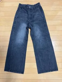 WYM CURVED FLARE DENIM SLACKS ヴィンテージブラックのサムネイル