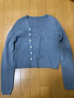 ライトブルー　長袖カーディガン ニット　薄手　アシンメトリー