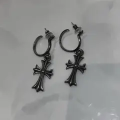 シルバー925ピアス クロスデザイン フープ 両耳