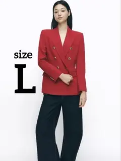 ZARA ダブルブレスト テーラードジャケット 金ボタン 赤 レッド ブレザーのサムネイル