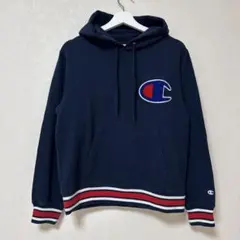 Champion チャンピョン フード付きパーカー ビッグロゴ ネイビー S