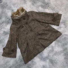 ブールジュード ハーフコート ラビットファー　脱着可　Aライン　ブラウン　38