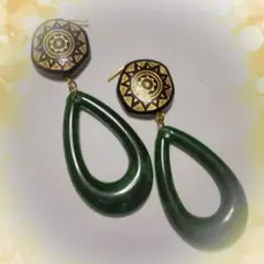 ラスト1*アンティーク風&グリーンフープピアス