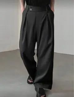 Claim Dot 秋 メンズ ゆったりシルエット 無地 プリーツ ワイドパンツ