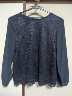 【美品】GLACIER ネイビー 長袖ブラウス （Ｌ）