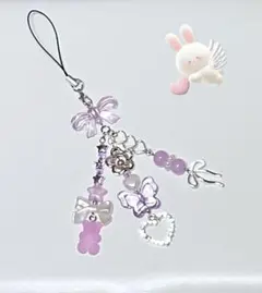 ビーズキーホルダー 韓国 コレクトブック y2k チャーム パープル 【A22】