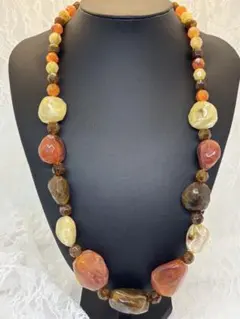 天然石 ロングネックレス 約65cm メノウ　マルチカラー　オシャレ上品