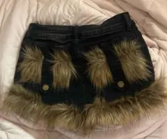 ファー付きデニムショートパンツ