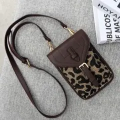 ツイード コンビ ポケット ショルダー レオパード スマホ ショルダー