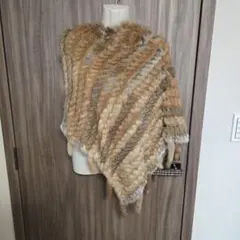 ファー風ストライプポンチョ