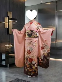 振袖フルセット 桃色 ピンク 熨斗・花模様 吉祥文様 古典 成人式