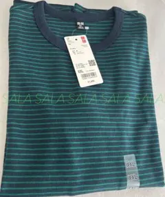 新品未使用タグ付き　ユニクロ　ソフトリブボーダークルーネックT　ＸＸＬ　ネイビー