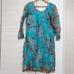 美品✨レディース 花柄 シフォンワンピース　 五分袖　エレガント