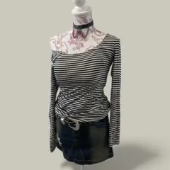 平成ギャル y2k 襟広　ボーダー　カットソー　ロンT ホラゲ　archive