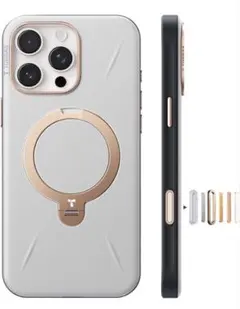 TORRAS iPhone 16 Pro用ケース 革 ゼンマイ式 パールグレー
