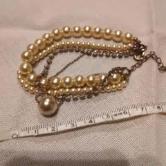 匿名配送　レディースアクセサリー　イエローパール風ビーズチェーン4連ブレスレット