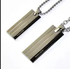 POLICE ネックレス ダブルプレート ブラック×シルバー 箱付 保証書付 