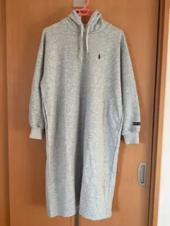 POLO フード付きグレー長袖ワンピース