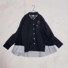 is Scolar スカラー シャツ ブラウス バタフライ 刺繍 ドッキング Mのサムネイル