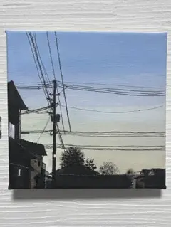 正方形キャンバス アート 電柱 朝　風景画