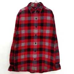 【ユニクロ】UNIQLO　チェックシャツ　M　 赤　黒　グレー