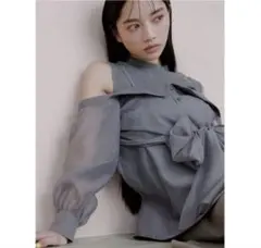 snidel デザインシャツレイヤードニットトップス 26ss